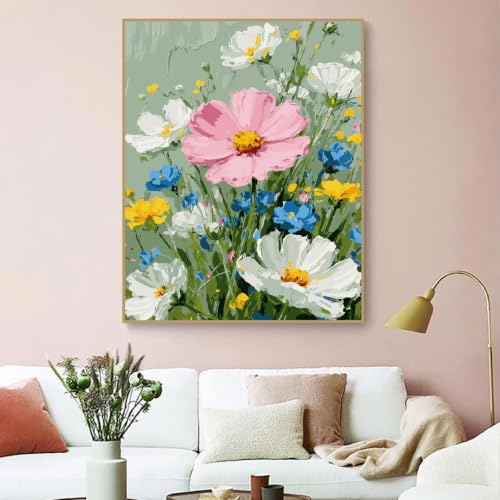 ZRIZQ Flowers Paint by Numbers Kit for Adults Beginner,Wildflowers,16x20 | Full set with wooden brushes,rolled canvas,rich paints.Calming activity.Beginner friendly.Just open and paint. - color: 16"X20"Rolled Canvas - Flowers