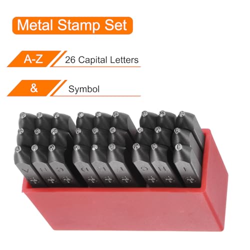HARFINGTON 27pcs Letter Stamp Set 3/64" 1mm High Tool Steel A-Z & Punch Press Tools Metal Stamps Set Hammer Hand Punch for Metal Plastic Wood Leather Brass Stamping - size: 1mm