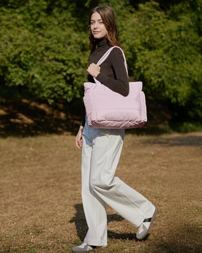 BAGSMART Puffy Tote Bag for Women, Lightweight Work Tote Handbag - color: Pink, size: Small