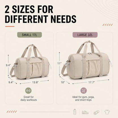 Small Mini Gym Bag for Women, Compact Duffle Overnight Bag - color: Khaki