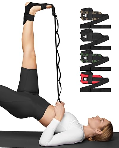 RDX Yoga Stretching Strap, Ankle Ligament Stretcher Belt with Loops Ligament Stretch Band, Fitness Leg Stretcher for Plantar Fasciitis, Foot Stretch Assist for Hamstring, Flexibility Exercise - color: Black