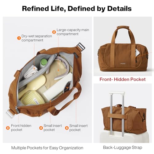 mixi Travel Tote Bag for Women Large Expandable Travel Bag Waterproof Lightweight Carry On Personal Item Handbag - color: Brown