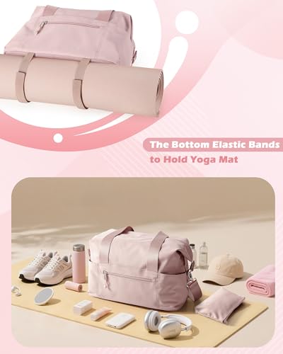 Smasrob Small Gym Bag with Yoga Mat Holder, Wet Pocket and a Separate Pouch - color: Pink
