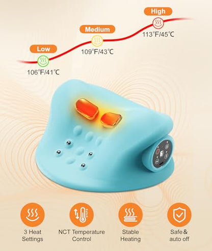 Neck Massager with Heat & Vibration 3 Level Adjustable, Heated Neck Stretcher with 6 Modes, Rechargeable Cervical Traction Device for Pain Relief & Muscle Relaxation, Gift for Women Men
