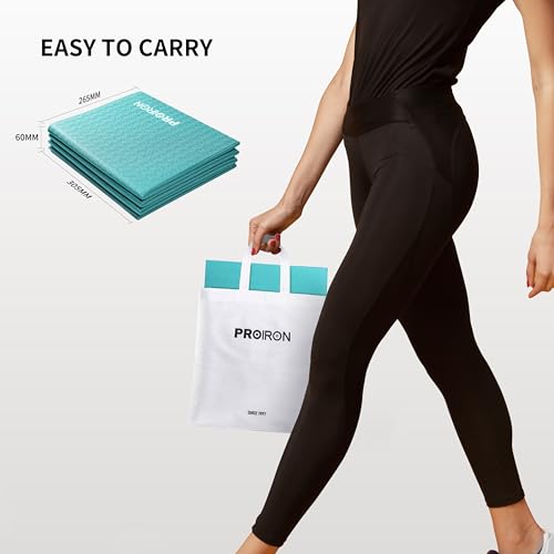 PROIRON Foldable Yoga Mat 0.24"/0.16" for Home Workout & Travel, Non Slip Travel Yoga Mats with Carry Bag, Packable Yoga Mat for Home Gym, Pilates, Fitness,Stretching - color: (0.16" PVC) Turquoise
