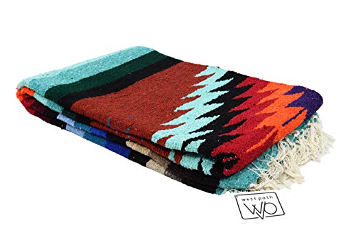 Open Road Goods Aztec Navajo Style Blanket, Throw, or Yoga Bolster - Handwoven Mexican Diamond Blanket (Multi Rust) - color: Multi Rust