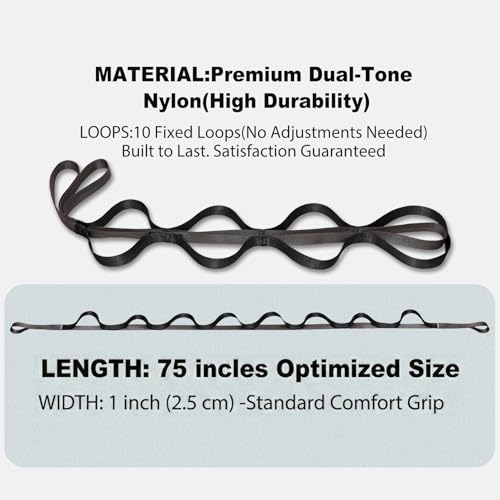 Acozycoo Stretching Strap with Loops for Leg Calf Back Physical Therapy - color: Black