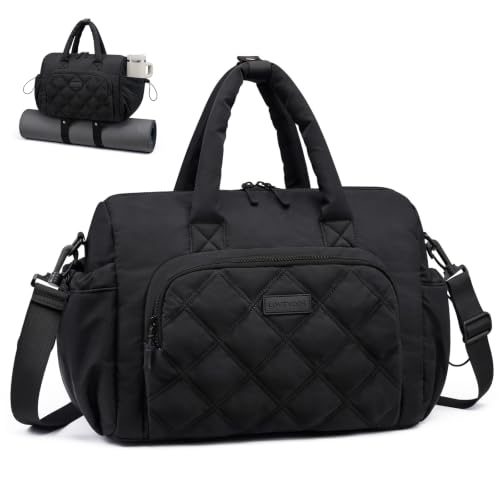 LOVEVOOK Small Gym Bag for Women with Large Water Bottle Pocket,Black | Yoga Mat Holder,Duffle Bag with Wet Pocket,Overnight Bags,Lightweight Carry on Weekender Duffel for Workout Dance Ballet - color: Black, size: Medium