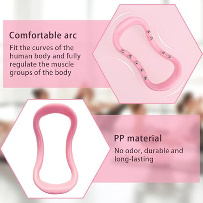 Set of 2 Pilates Yoga Fitness Rings, Pilates Circle Stretch Resistance Training Support Massage, Yoga Equipment Ring with Massage Steel Balls, Training Ring for Pilates, Pink - color: Pink