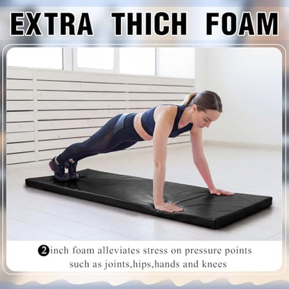 Lyrow 2 Inch Thick Yoga Mat 72x24 with Carry Strap Foam - color: Black