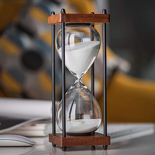 Large Hourglass Timer 60 Minute, Decorative Wooden Sandglass, White - color: White Sand