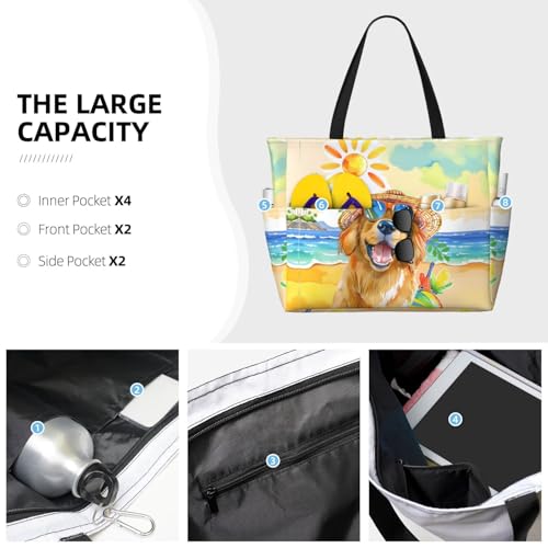 Large Beach Bag for Women Waterproof Foldable Travel Shoulder Tote Bag with Pocket for Weekender Pool Vacation - color: Dog Yellow