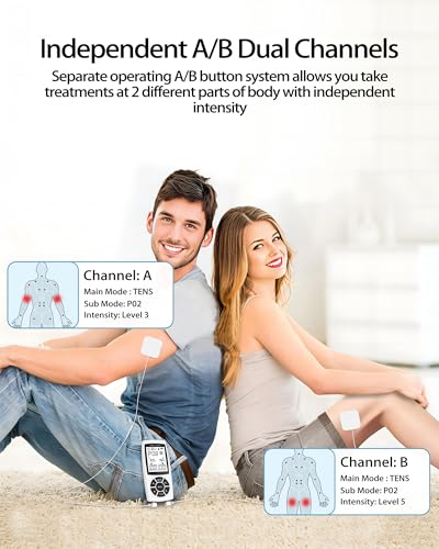 Rechargeable TENS Unit EMS Muscle Stimulator 22 Modes 40 Intensity Dual Channel Electronic Pulse Massager for Neck Back Shoulder Leg Pain Relief, Portable Physical Therapy Machine with 8 Pads - color: 1080beige