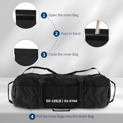GarveeLife Workout Sandbag Unfilled - 5-200 LBS Heavy Duty Fitness Sandbag for Strength Training, Core & Full-Body Exercises | Adjustable Weight Home Gym - size: 72-125 LB