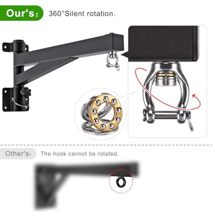 BeneLabel Heavy Bag Hanger for Punching Bag Beam Mount Hardware 360° Rotation Boxing Bag Ceiling Mount I-Beam Hanger for Hanging Heavy Punching Bags Wall Hangers - color: 24" Black wall hanger with steel chain
