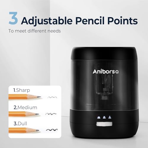 Electric Pencil Sharpener, USB & Battery Operated, Black | Adjustable Sharpness, Portable, for 6-8mm Pencils, Kids, Students, Classroom, School, Home, Office