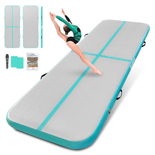 SUDOO Gymnastics Air Mat 10ft/13ft/16ft Inflatable Air Tumble Track Mat 4" Thick Tumbling Mat With Pump or No Pump for Training Tumble Yoga Cheerleading Parkour Beach Water Activities Home Use - color: Green-No Pump, size: 10ft*3.3ft*4in (3*1*0.1m)