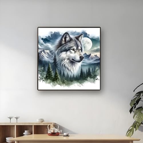 Shouruihua Wolf Diamond Painting Kits for Adults, Wolf Diamond Art Kits | Animal Gem Art, Diamond Dotz Kits, Diamond Dots, Wall Art, Adult Crafts, Full Round Drill Diamond Painting Kits, 11.8x11.8 in - color: Wolf