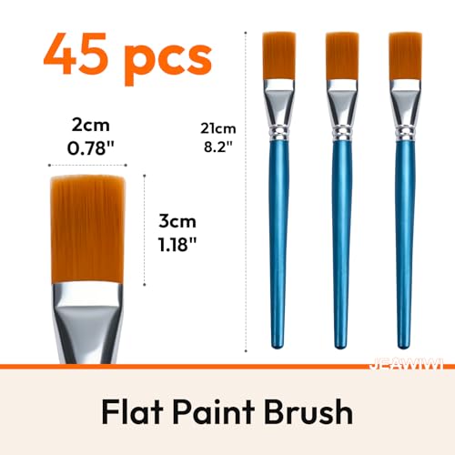 JEAWIWI 45 Pcs Acrylic Paintbrush Set, Flat Paintbrushes, 30mm, Blue | Oil Watercolor Face Paint Brushes for Rock, Canvas, Body & Face Art, Artist Paintbrushes Set, Art Supplies - size: 45 PCS
