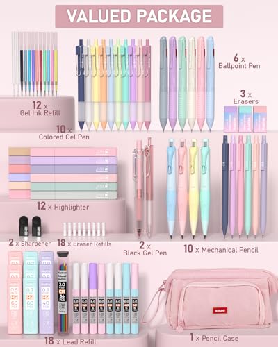 Nicpro 37PCS Metal Mechanical Pencil Set with 78 PCS Aesthetic School Supplies
