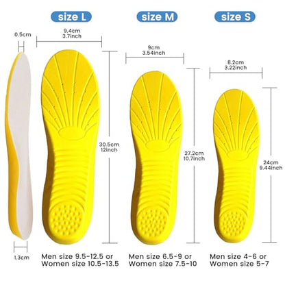 신발 안창, 메모리 폼 안창, 발 완화를 위한 탁월한 충격 흡수 및 쿠션 제공, 매일 사용할 수 있는 남성 및 여성용 편안한 안창, L(US M: 9.5-12.5/W: 10.5-13.5) - color: 옐로우, size: L [미국 남성: 8-12/여성: 10-15]