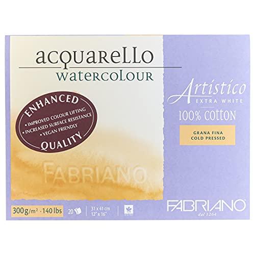 Fabriano Artistico Extra White Watercolor Block, 140 lb./300 GSM, Cold Press, 20 Sheets, 12" x 16" - size: 12 x 16