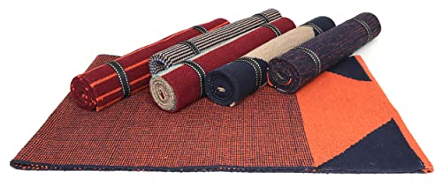 KD Willmax Yoga Mat Towel Non Slip Cotton Rug Blanket Cover with Pockets - color: RED-ORANGE