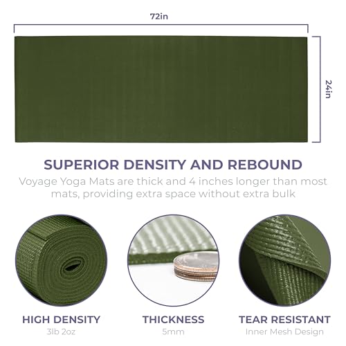 Voyage 5mm Studio Yoga Mats, 10 Pack, 72x24in | Extra Long, Anti-Tear Exercise Mats for Workout, Stretching, Fitness - Non Slip Gym Mats for Home, Schools and Studios - color: Olive Green