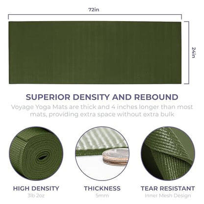 Voyage 5mm Studio Yoga Mats, 10 Pack, 72x24in | Extra Long, Anti-Tear Exercise Mats for Workout, Stretching, Fitness - Non Slip Gym Mats for Home, Schools and Studios - color: Olive Green
