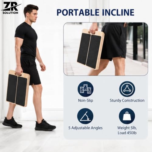 Slant Board for Calf Stretching Portable Wooden Slant Board 5 Angles Adjustable Incline Board Non-Slip Incline Wedge Stretcher Squats Physical Therapy Foot Leg Knees Toes Heel Ankle Mobility Training