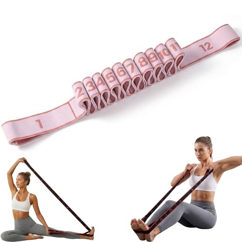 Resistance Bands for Working Out, Numbered Fabric Exercise Bands for Women Men, Non-Slip Stretching Strap with Loops for Yoga, Pilates, Physical Therapy,Dance, Home Workout Equipment - color: Pink, size: 12 Loops