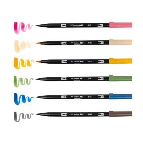 Tombow 72560 Dual Brush Pen Art Markers, Manga Illustration, Flower 6-Pack
