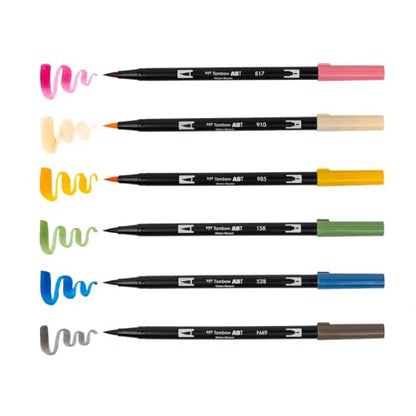 Tombow 72560 Dual Brush Pen Art Markers, Manga Illustration, Flower 6-Pack