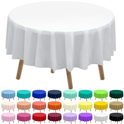 White Plastic Tablecloths 2 Pack Disposable Table Covers 84 Inch Circle Bridal Shower Party Tablecovers PEVA Solid Table Cloths for BBQ Picnic Birthday Wedding Banquet Parties 6 ft Round Table Use - color: G01 White