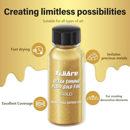 Liquid Leaf Paint - Alcohol-Based Metallic Paint, Quick-Drying for Crafts, DIY, and Resin Projects,Can be used with spray guns - Gold 1 Fl Oz - color: Gold, size: 1 Fl Oz (Pack of 1)