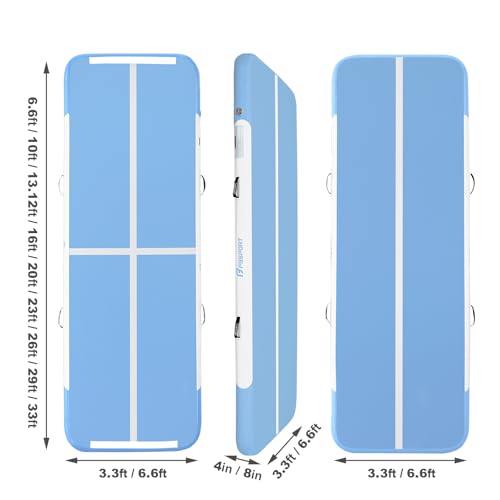 FBSPORT Inflatable Air Gymnastics Mat Training Mats 4/8 inches Thickness Gymnastics Tracks for Home Use/Training/Cheerleading/Yoga/Water with Pump - color: Light Blue, size: 10ft*3.3ft*4in(3*1*0.1m)
