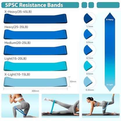HASHMUST Pilates Ring Kit 12 PCS for Women, Home Workout Equipment with Magic Circle, Mini Exercise Ball, Resistance Bands, Massage Lacrosse, Yoga Strap, Full-Body Fitness Set for Toning & Gift - color: Blue