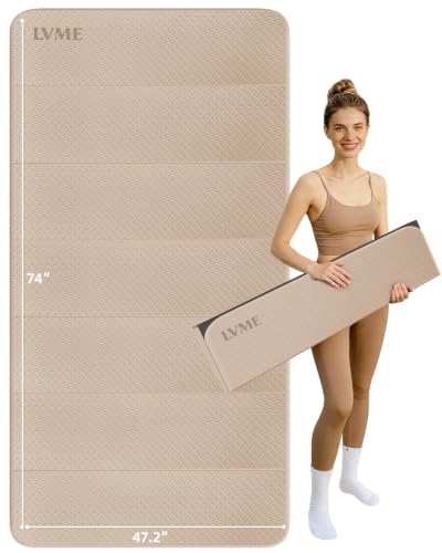 Foldable Yoga Mat 74"x47.2"x 0.4" – Large Yoga Mat - color: Beige+Black