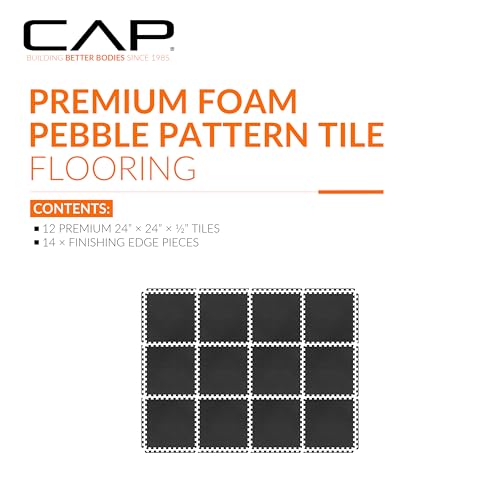 CAP Puzzle Exercise Mats | 1/2” Thick EVA Interlocking Foam Tiles for Home Gym Flooring | Multiple Options - color: Pebble - Black, style: 12 Tiles (48 SQ FT)