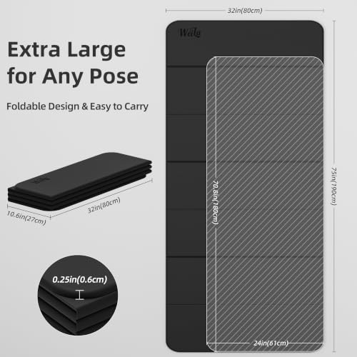 Foldable Yoga Excercise Mat 71"L x 24"W, Odourless Light Weight POE Mat For Home Fitness and Gym Workouts, 1/4 inch Non-slip design for All Types of Yoga Pilates - color: Black, size: 75"Lx32"W