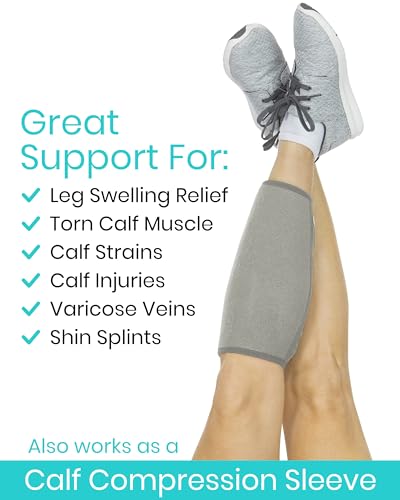 Vive Calf Brace - Adjustable Shin Splint Support - Lower Leg Compression Wrap Increases Circulation, Reduces Muscle Swelling - Calf Sleeve for Men and Women - Pain Relief (Gray) | Wrap Increases Circulation, Reduces Muscle Swelling - Calf Sleeve for Men a