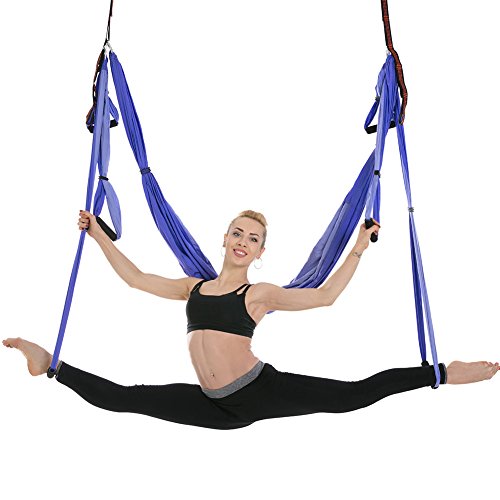 Aerial Trapeze Yoga Hammock Kit - Ultra Strong Antigravity Yoga Flying Sling Inversion Swing Tool Set - color: Mixed Purple