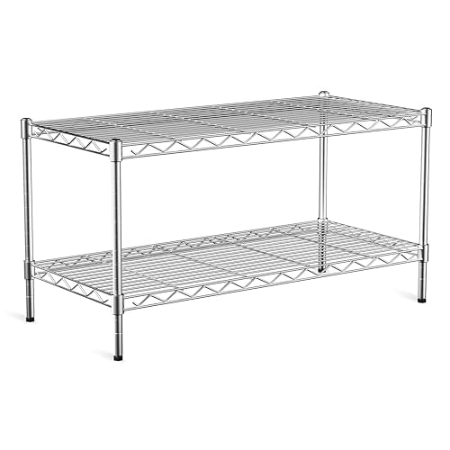 2-Tier Heavy Duty Metal Shelving Unit,Wire Shelf Rack with Lockable Wheels - size: 2-Tier,36"x18"x19.5"(WxDxH）