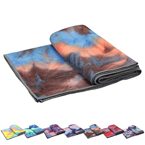 Yoga Towels , Non Slip Hot Yoga Towel Skidless Waffle Texture, 100% Absorbent Odorless Microfiber Yoga Blanket, Standard Sized 24 x72 in Mat Towel,for Hot Yoga, Bikram, Pilates ( Blue & Grey)…1