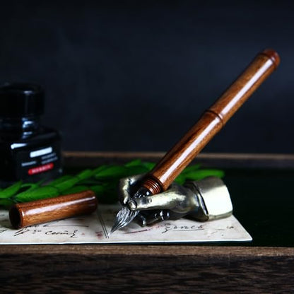 SeventyTwo Handmade Glass Dip Pen with Wood Handle, Fine Point Writing Instrument with Display Case (Brown) - color: Brown