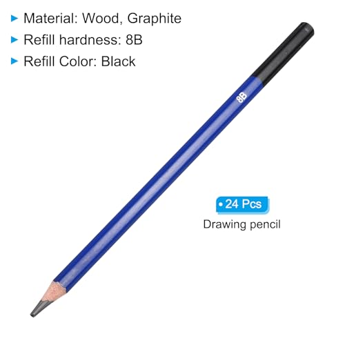 PATIKIL 8B Drawing Pencils, 24PCS Sketch Pencils for Drawing, Art, Painting, Sketching, Designing, 8B Hardness, Black Color - style: 8B