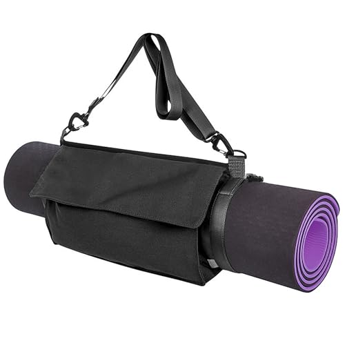 LUEXBOX Yoga Mat Bag with Liner Partition Storage Pockets, Oxford Cloth Yoga Pat Carrier with Large Zipper Pocket, Adjustable Shoulder Strap Yoga Rug Carrying Bag for Women - color: Black