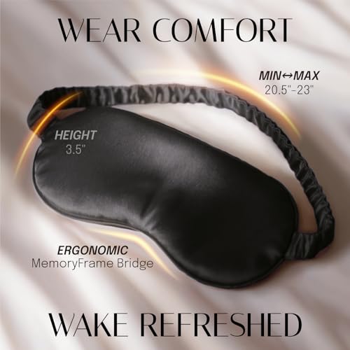 OLESILK Silk Eye Mask for Sleeping with Shading Strip for Women, Black - color: Black