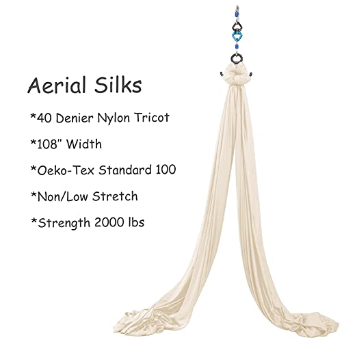 Aerial Silks Yoga Swing Set, Fitness Aerial Yoga Kit | Anti-Gravity Flight Aerial Yoga Hammock Kit; Low/Non Stretch Nylon Tricot Fabric; For Fitness & Dance; Hardware Included - color: Champagne