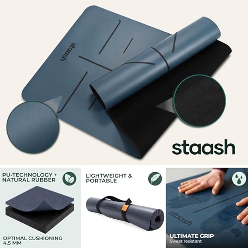 STAASH Premium Yoga Set – PU & Natural Rubber Mat + Towel + Strap + Knee Pad – Non-Slip Grip, Eco-Friendly, Studio Quality - color: Ocean blue